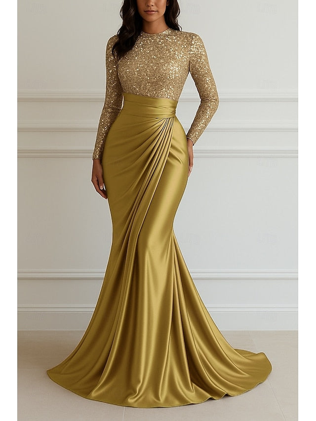 Floor Elegant Formal Gown Wedding Mermaid Dress Sequin Evening