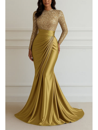 Floor Elegant Formal Gown Wedding Mermaid Dress Sequin Evening