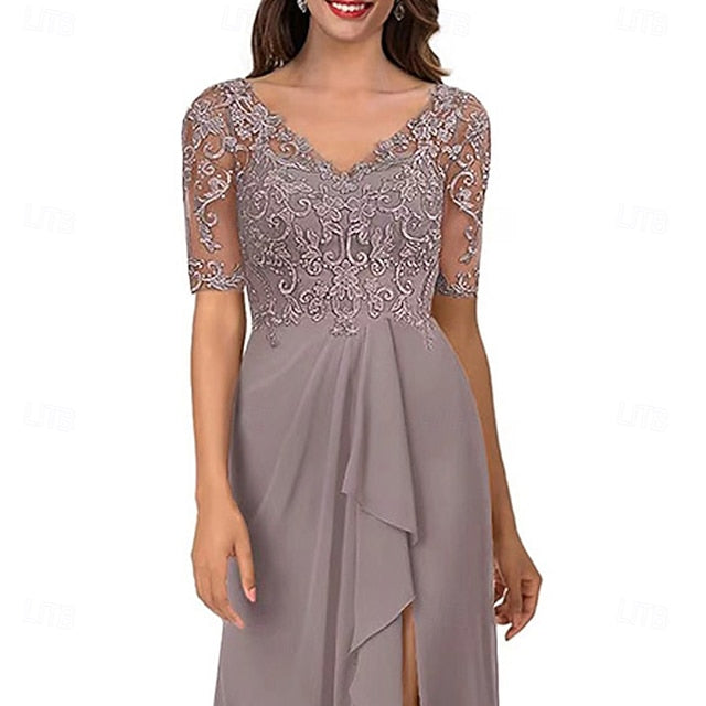 Simple Bride A-Line V Elegant Dress Neck the Mother of
