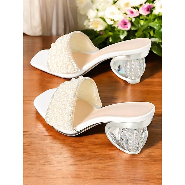 Pearl-Embellished Women Wedding for Open-Toe Mules – Bridal