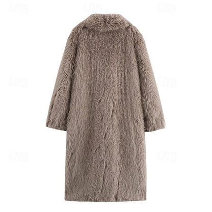 Coat Comfortable Faux Pocket Women's Warm Buttons Fur