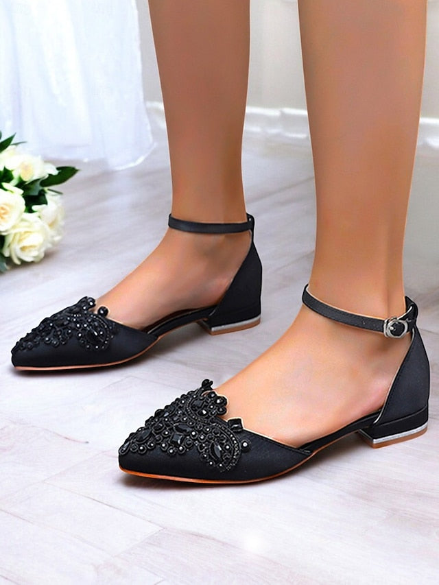 – Gemstone Vintage Pointed-Toe Style Green Embellished Flats