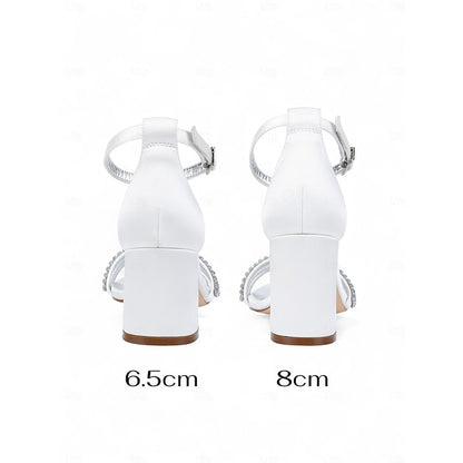 Purple Block with Heel Rhinestone Satin Sandals Women's