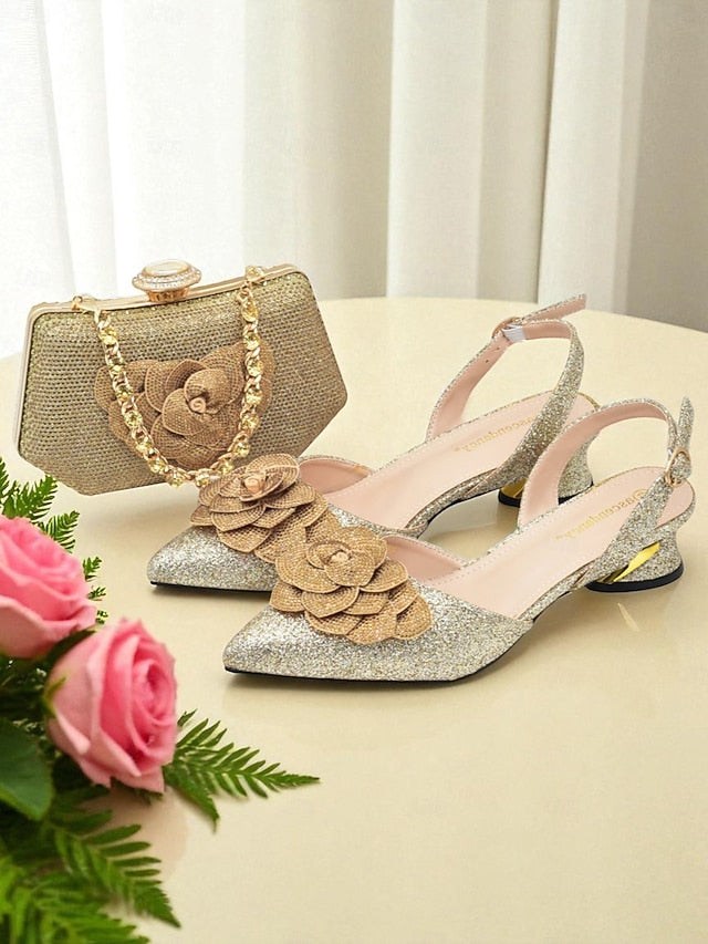 Evening Clutch Matching Glitter Slingback and Heels Women's