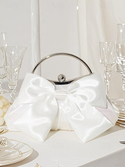 Satin Women's Clutch Evening – Bag Bow Pearl Elegant