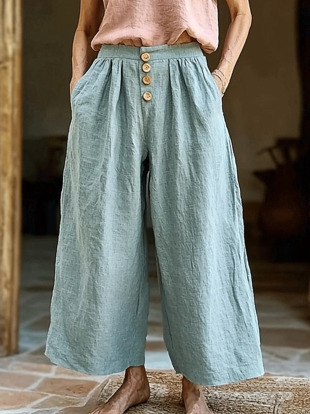 Women's Faux Cotton Linen Wide Leg Bohemian Retro Vintage