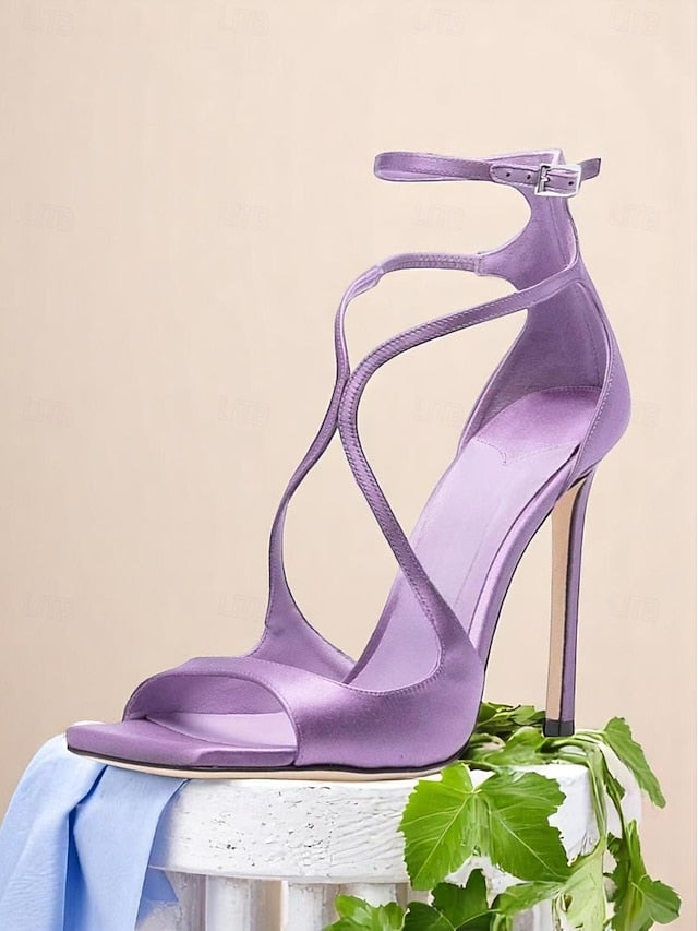 Satin Elegant Stiletto Lavender - Heels Crisscross Women's