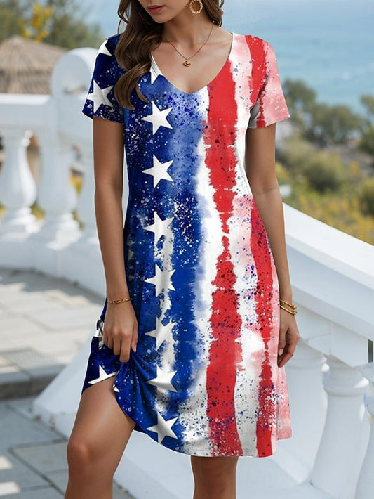 Women's Patriotic  Dress Mini Dress Casual Dress Petite