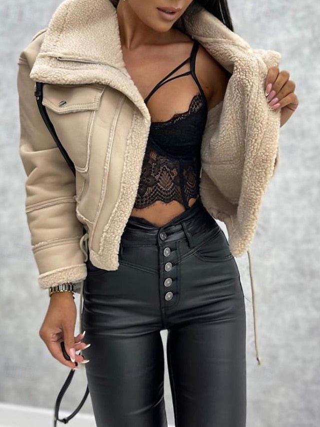 Pocket Leather Faux Comfortable Jacket Buttons Warm Women's