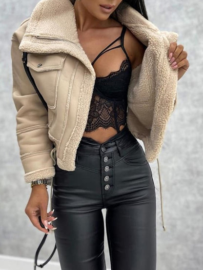 Pocket Leather Faux Comfortable Jacket Buttons Warm Women's