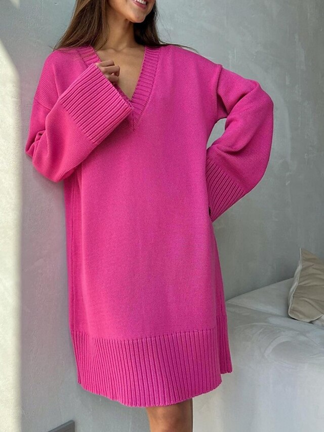 Women's Sweater Sweater Dress Casual Soft Pure Color Ribbed