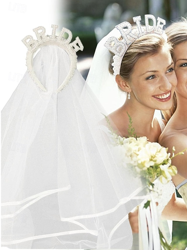 Pearl-Embellished 'BRIDE' Headband Veil – with