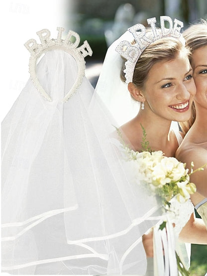 Pearl-Embellished 'BRIDE' Headband Veil – with