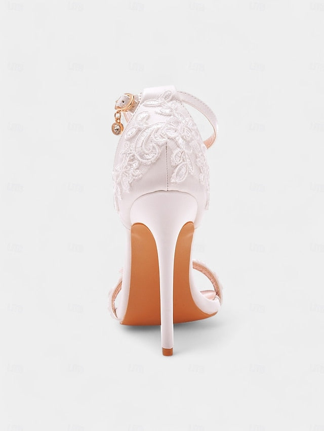 Wedding Ankle Lace with Strap White Women's Heels Stiletto