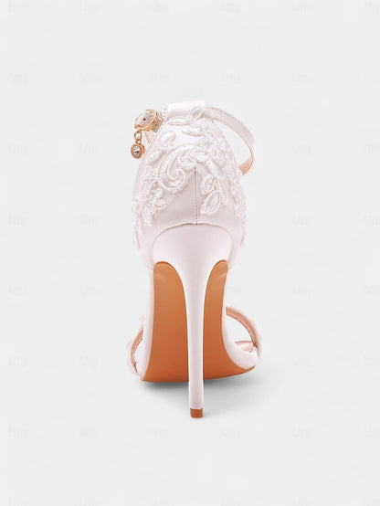 Wedding Ankle Lace with Strap White Women's Heels Stiletto