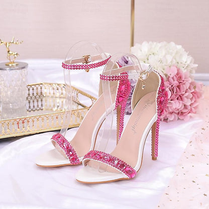 Women's Heels Ankle Green Matching Stiletto Rhinestone with