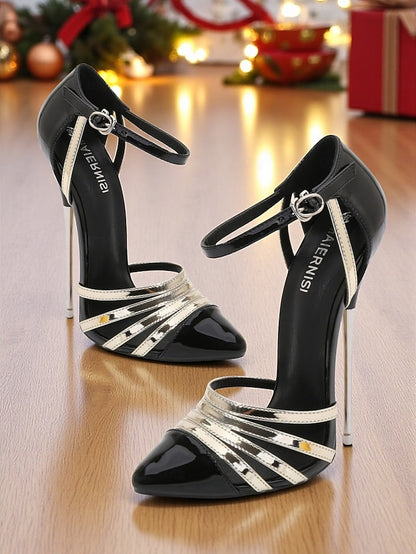 Women's Leather Patent Heels Stiletto and - Black Red