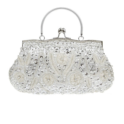 Vintage White Evening Beaded – Purse Women's Clutch