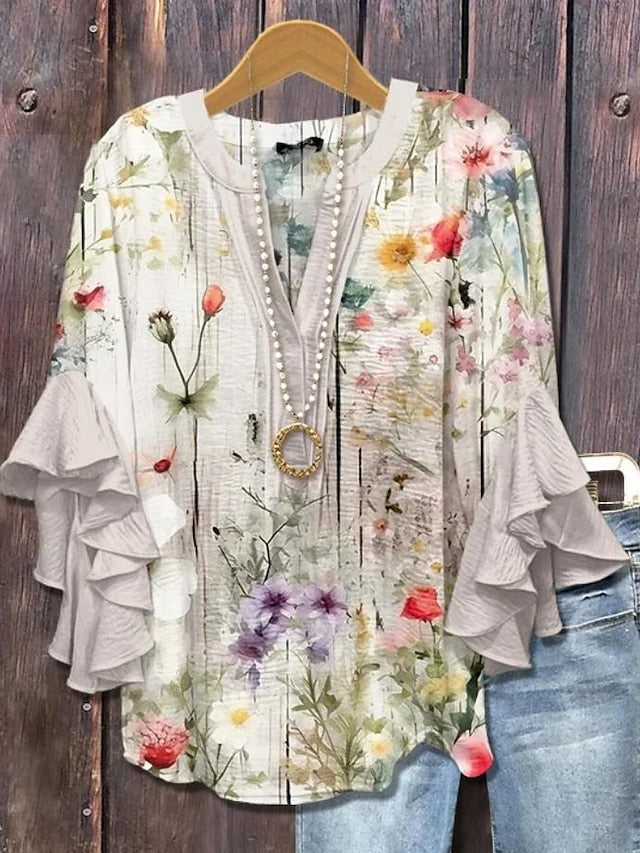 Women's Blouse V Neck Floral Graphic Paisley Bohemia
