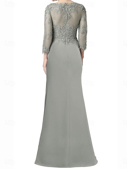 Dress Length the Neck Bride Elegant Floor Mother of V A-Line