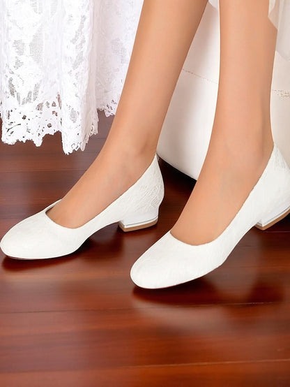 Wedding Women's Lace Low Ivory Flats Heel