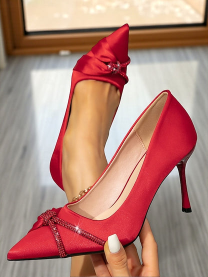 Pointed Women's Heels Red Toe Satin with Stiletto