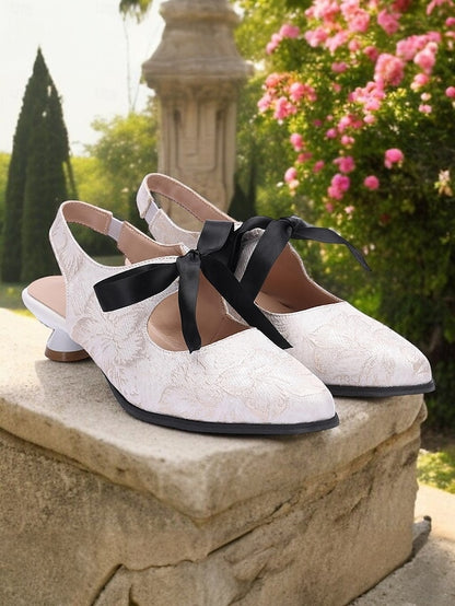 Lace - Heels with Elegant Vintage Bow Women's Slingback