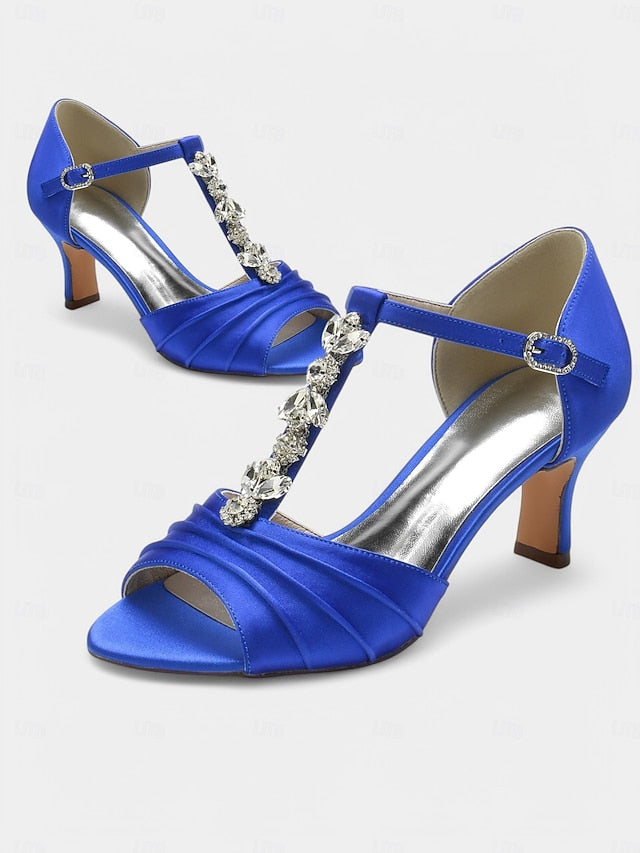 Open-Toe Bridal Satin White Detail Crystal Heels – with