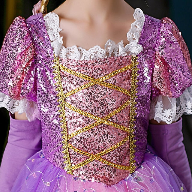 Cosplay Girl Rapunzel Princess Flower Cloak Dress