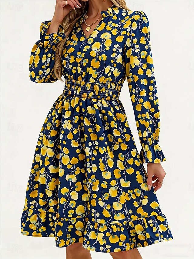 Women's Knee Length Dress A Line Dress Floral Dress Elegant