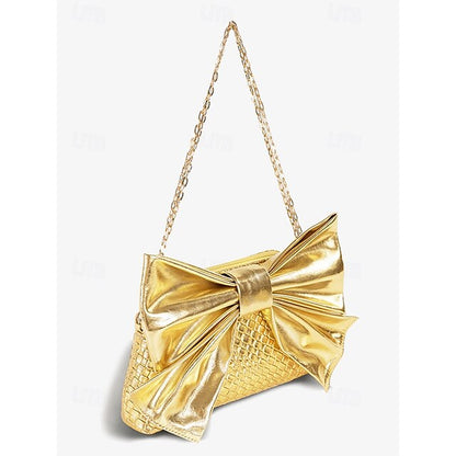 Oversize Kunstleder Tasche Damen Clutch Schleife mit Gold