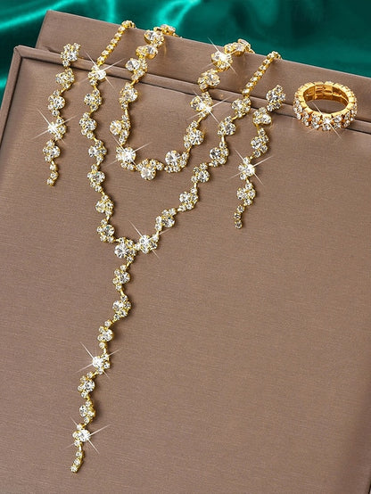 – Set Elegant Rhinestone Necklace Gold Jewelry