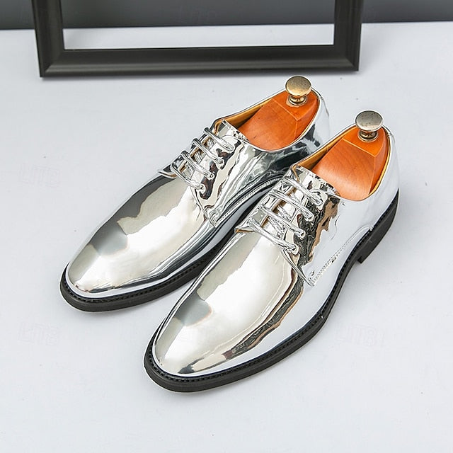 Patent Lace-Up Shoes Sleek Gold for Shiny – Leather Men