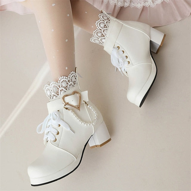 Ankle Women's – Wedding Bridal Lace-Up White Boots Shoes