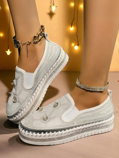 Sneakers with Red Platform Rhinestone Women's Slip-On Studs
