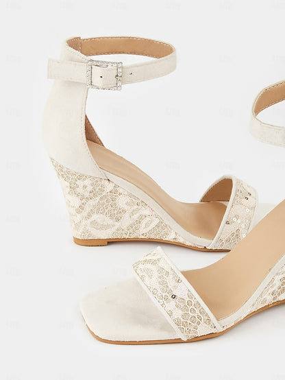Sandals Lace Women White Ankle Wedge for – Strap Stylish Heel