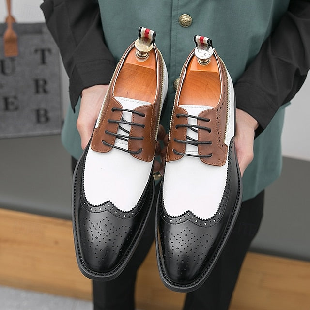 in Black Brogue Shoes Oxford Men's Tri-Color Wingtip