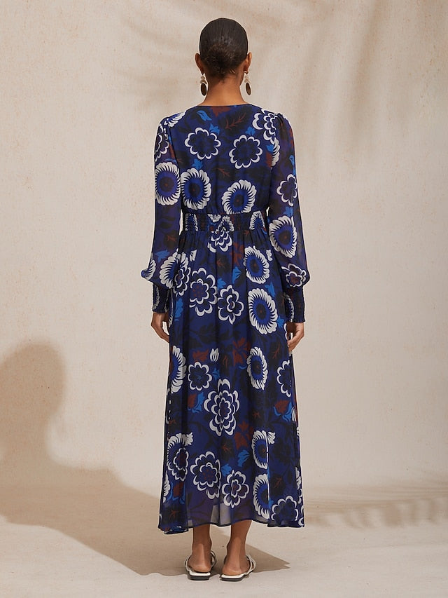 Chiffon Floral Composite Print Elegant Maxi Dress Banquet