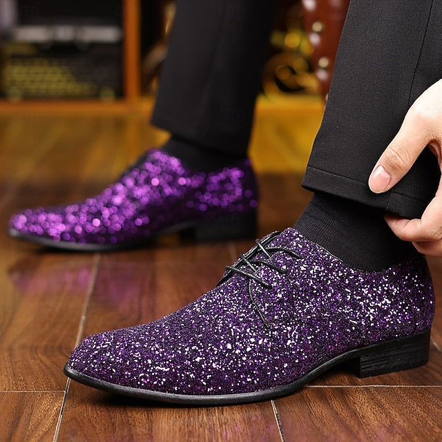 Men's Shoes Bold – Glitter Lace-up Party Purple Statement