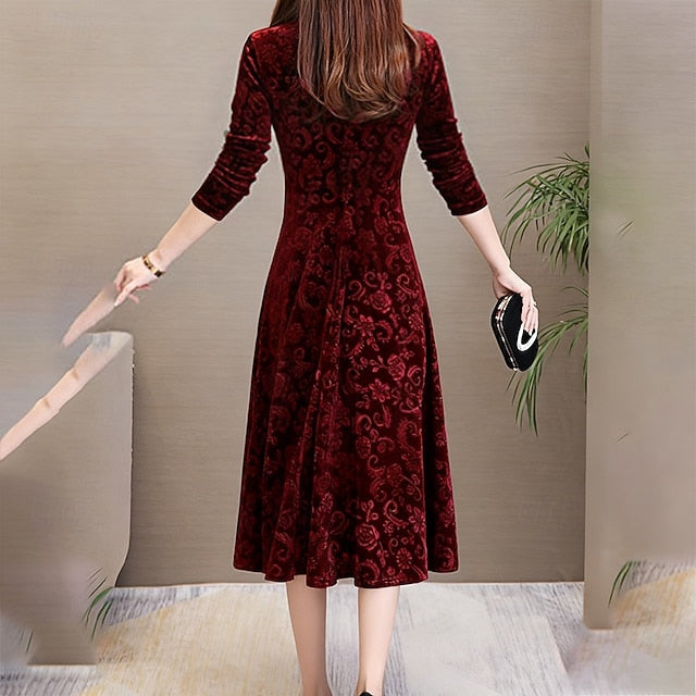 Women's Midi Dress Velvet Dress Party Dress Swing Dress