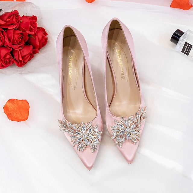 – Elegant Heels Pink Rhinestone Women's Satin High