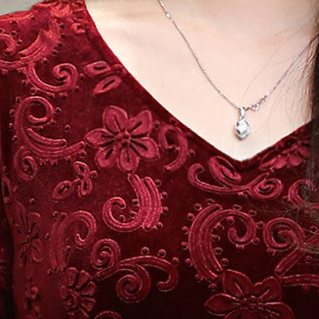 Women's Midi Dress Velvet Dress Party Dress Swing Dress