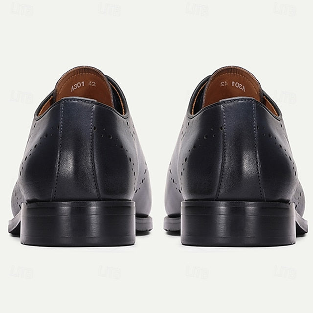 Navy Genuine Shoes Oxford Blue Cowhide Men's Classic