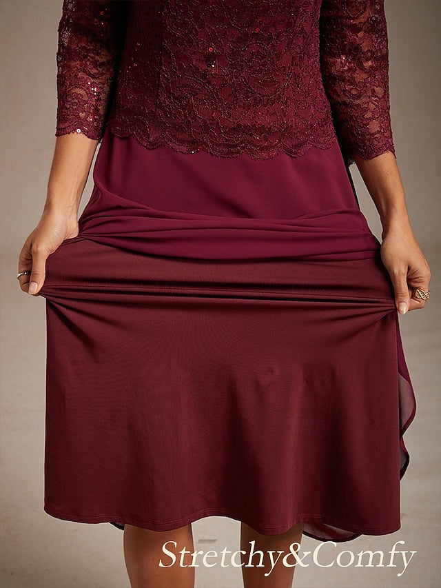 Women's Midi Dress Chiffon Dress Elegant Solid Color 3/4