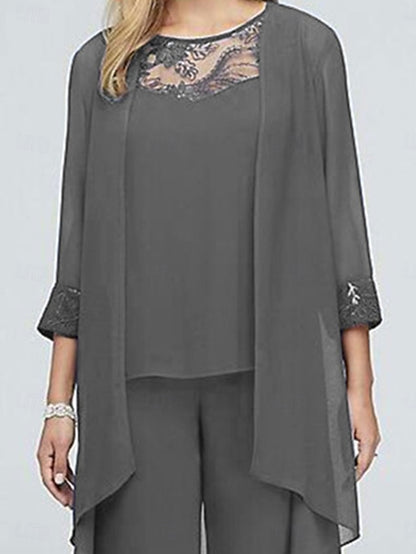 Dress Neck Vintage Crew Elegant 3 Piece Bride of the Mother