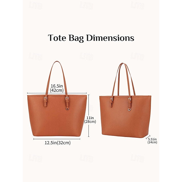 - Women's Faux Tote Brown Bag Leather Classic Large