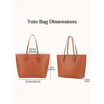 - Women's Faux Tote Brown Bag Leather Classic Large