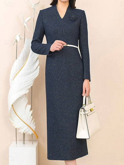 Elegant Dress Mother V Bride the of Vintage Neck / Column Sheath