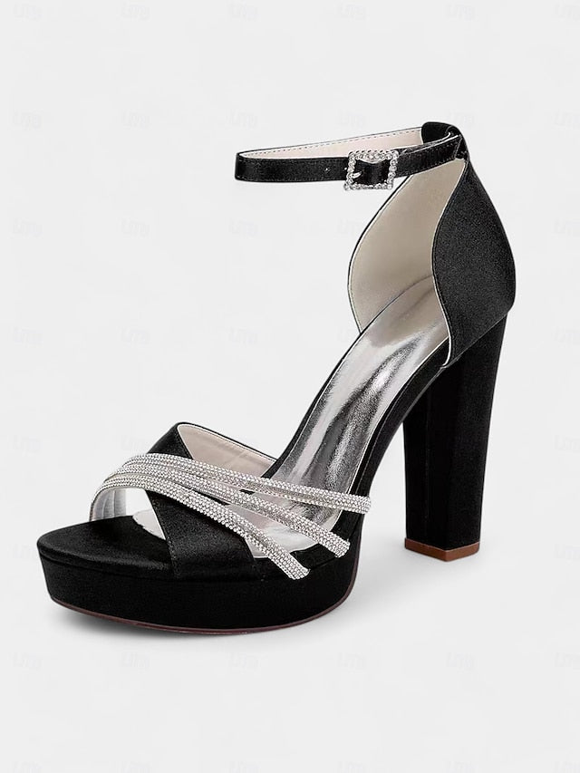 Satin Heel Purple with Straps Sandals Rhinestone High - Platform