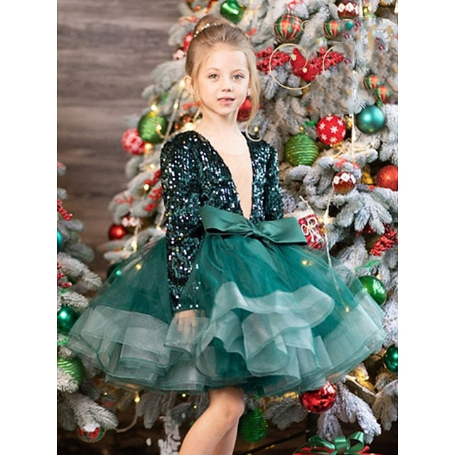 Summer Dress Spring Girls' 3D Sequin Fall Sleeve Long